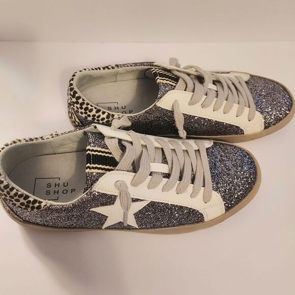 ShuShop Glitter Sneakers Pewter Silver Size 6.5 - Picture 2 of 10
